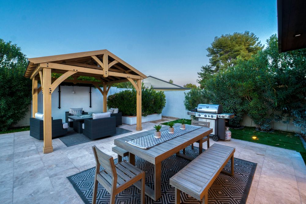 Custom wood pergola over an outdoor living area